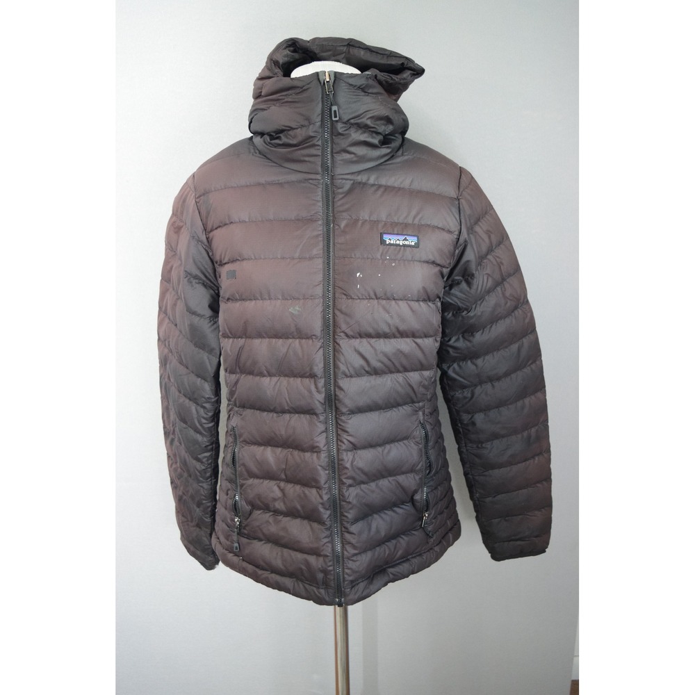 Patagonia Down Sweater Hoody Medium Black Womens Puffer Jacket FLAW READ